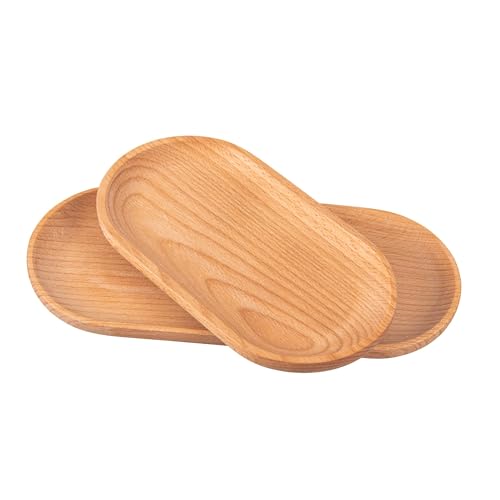 Eiyye Mini Serving Tray Small Wooden Plate Oval Wood Tray, Set of 2 Wooden Snack Tray Dessert Tableware Decorative Tray for Jewellery Key Coin