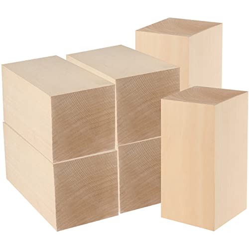 MUKCHAP 6 Pack Basswood Block, 6 x 3 x 3 Inch Basswood Carving Blocks, Large Unfinished Soft Wood Blocks for Crafts Carving and Whittling MUKCHAP