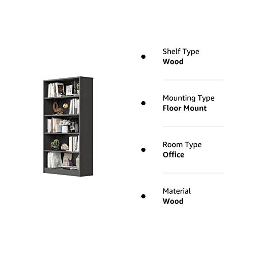 Wood Bookcase 5-Shelf Freestanding Display Wooden Bookshelf for Home Office School (11.6" D*33" W*59.8" H,Grey) - WoodArtSupply