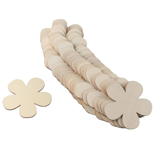 hobbyhub 60 Pcs Blank Unfinished Wood Flower,Wooden Flower Shape Ornaments for DIY Painting Crafts/Home Decorations - WoodArtSupply