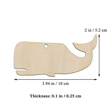 JANOU 20pcs Whale Shaped Wood Cutouts DIY Craft Unfinished Wooden Gift Tags with Ropes DIY Projects Embellishments Ornaments Decoration, 3.94x2 Inch JANOU