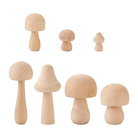 Craftdady 23pcs Unfinished Wooden Mushrooms Unpainted Natural Wood Mushroom Peg Dolls Ornaments for Painting DIY Art Crafts Home Decoration, 7 Sizes Craftdady