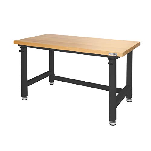 Seville Classics UltraHD Heavy Duty Height Adjustable Workbench Table w/ Solid Wood Top, 1000 lbs. Weight Capacity Workstation for Garage, Warehouse, Seville Classics
