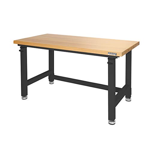 Seville Classics UltraHD Heavy Duty Height Adjustable Workbench Table w/ Solid Wood Top, 1000 lbs. Weight Capacity Workstation for Garage, Warehouse,