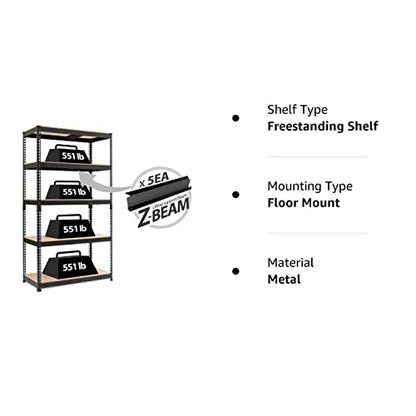 HOMEDANT Z-beam 5-Tier Laminated Heavy Duty Metal Shelving Unit Adjustable Garage Storage Utility Rack Shelves Organization Multipurpose Shelf - WoodArtSupply