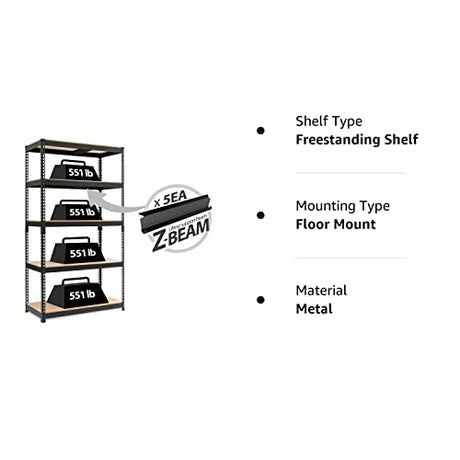 HOMEDANT Z-beam 5-Tier Laminated Heavy Duty Metal Shelving Unit Adjustable Garage Storage Utility Rack Shelves Organization Multipurpose Shelf HOMEDANT