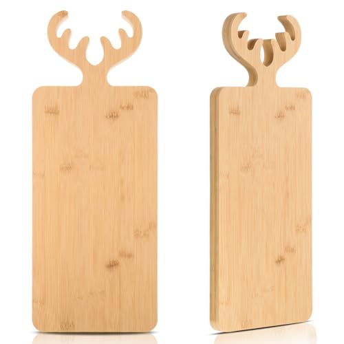 Bamboo Cutting Board with Antler Handle Christmas Wooden Serving Board Bamboo Wood Cheese Charcuterie Board Decorative Carving Cutting Board for - WoodArtSupply