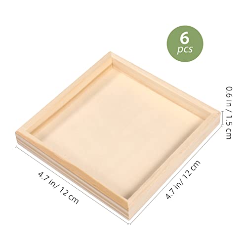 BESPORTBLE 4.7 x 4.7 in Wooden Trays, 6 Pack Square Serving Boxes - Unfinished Small Wood Serving Tray for Montessori Materials, Crafts to Paint