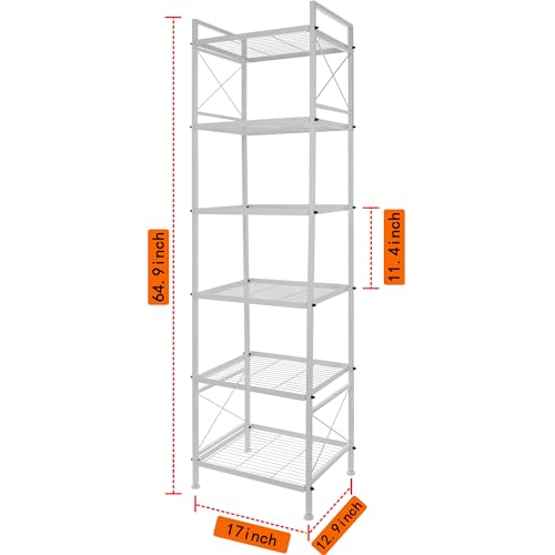 YOHKOH 6 Tier Metal Closet Storage Rack Shelves,Standing Storage Shelf Units for Laundry Bathroom Kitchen Pantry Closet(White,17.0L x 12.9W x 64.9H) - WoodArtSupply