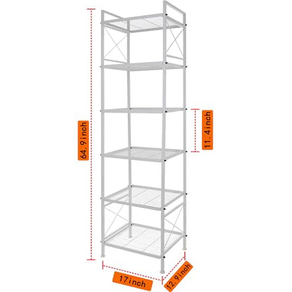 YOHKOH 6 Tier Metal Closet Storage Rack Shelves,Standing Storage Shelf Units for Laundry Bathroom Kitchen Pantry Closet(White,17.0L x 12.9W x 64.9H) - WoodArtSupply