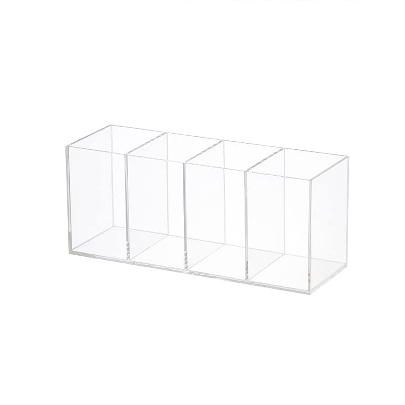 Acrylic Pen Holder 4 Compartments Clear Pencil Holder Organizer Makeup Brush Holder - WoodArtSupply