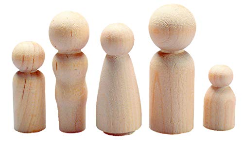 Hygloss Wood Peg Dolls – Craft Paintable Birchwood Doll People – Assorted Family, 40 Pieces