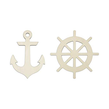Creaides Large Anchor Rudder Wood Cutouts Crafts Unfinished Wood Ornaments Gift Tag for Ocean Themed Party Home Decoration (7.9 in, 2 Pack) Creaides