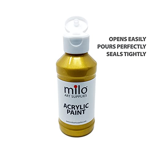 milo Metallic Acrylic Paint Set of 6 Colors | 4 oz Bottles | Student Metallic Colors Acrylics Painting Pack | Made in the USA | Non-Toxic Art & Craft milo