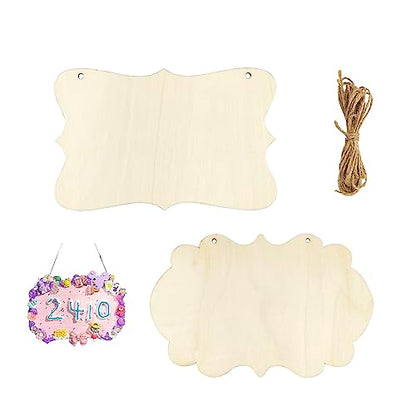 16 Pieces Wood Crafts Blanks Unfinished Hanging Wood Sign Blank Wood Boards Wood Ornaments Plaques Door Knob Signs for DIY Craft, Home Hotel Office