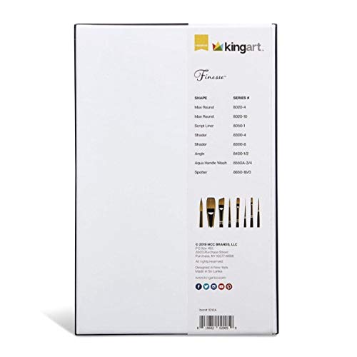 KINGART Finesse Kolinsky Sable Synthetic Blend Premium Watercolor Artist Brushes, Gift Box, Set of 8, Synthetic Brush Hairs, Acrylic Handle, for Oil, KINGART