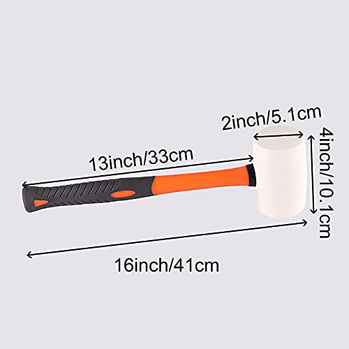 ZOENHOU 2 PCS 16 Oz White Rubber Mallet Hammer, Solid Rubber Mallet Head with Absorbing Fiberglass Handle, Rubber Hammer for Flooring, Woodworking, ZOENHOU