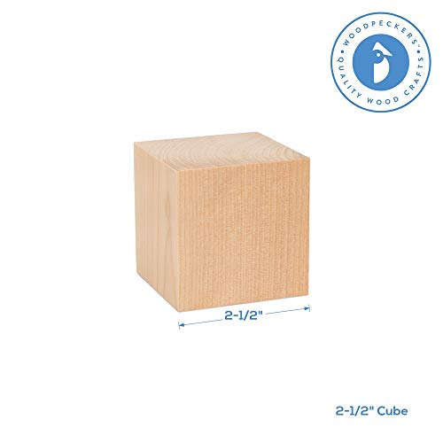 Unfinished Wood Cubes 2-1/2 inch, Pack of 4 Large Wooden Cubes for Wood Blocks Crafts and Decor, by Woodpeckers Woodpeckers