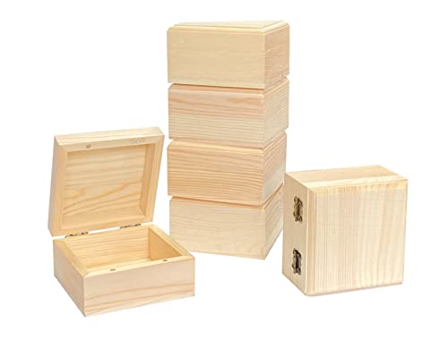 6 Pack Unfinished Wood Box Crafts Wooden Square Box with Magnetic Hinged Lid (3.5 x 3.5 x 1.9 in) Cregugua