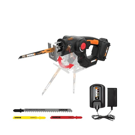 Worx 20V AXIS 2-in-1 Cordless Reciprocating Saw & Jig Saw, Orbital Cutting Reciprocating Saw, Pivoting Head Jigsaw Tool with Tool-Free Blade Change, WORX