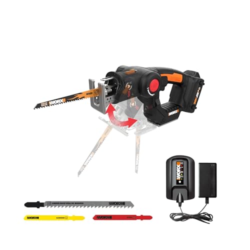 Worx 20V AXIS 2-in-1 Cordless Reciprocating Saw & Jig Saw, Orbital Cutting Reciprocating Saw, Pivoting Head Jigsaw Tool with Tool-Free Blade Change, - WoodArtSupply