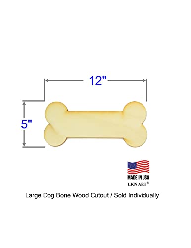 Unfinished Dog Bone Wood Cut Out Available in a Variety of Sizes and Thicknesses (1/8” Thickness, Large 12" x 5" (Sold Individually)) - WoodArtSupply