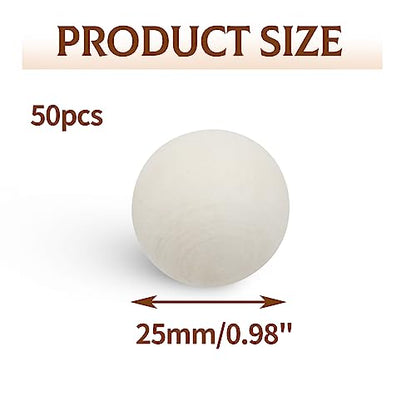 Uenhoy 50 Pcs Wooden Round Ball 1 Inch Unfinished Natural Wood Balls Wooden Spheres for Crafts and DIY Projects