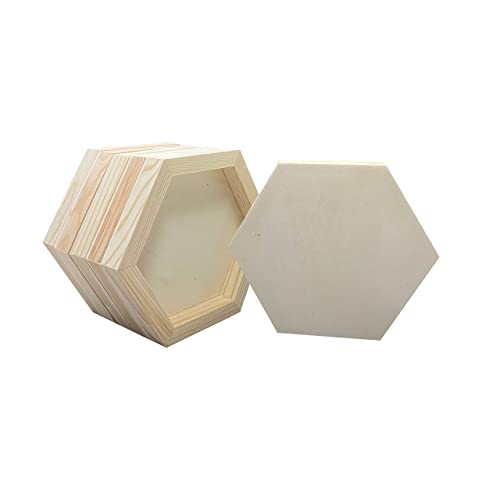 6 Pieces 6'' x 7'' Unfinished Wooden Hexagon Painting Panel Boards for Crafts, Blank Wood Canvas Panels for Pouring Art Cregugua