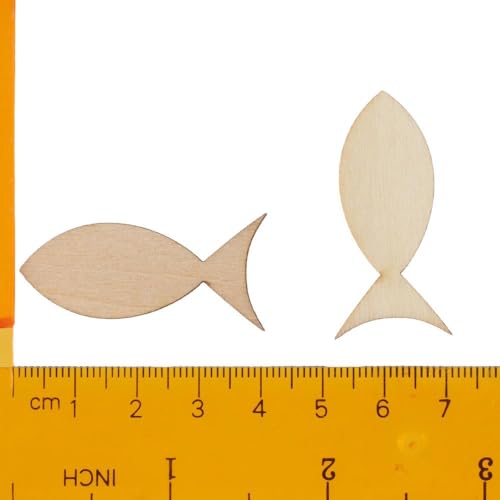 Uniquer 100 PCS Unfinished Wooden Fish Cutout Slices,Blank Wooden Solid Fish Slices for DIY Painting Crafts,Ocean Theme Party Uniquer