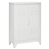 HOMCOM Industrial Storage Cabinet, Steel Garage Cabinet with Double Doors and Adjustable Shelves, White HOMCOM