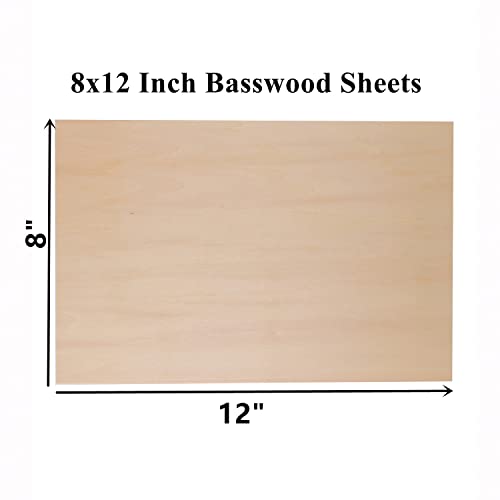 iUoczi 12 Pack Basswood Sheets 1/8 x 8x12 Inch Thin Plywood Sheets for Cricut Maker Unfinished Wood for DIY Craft Make Models Wood Burning Project iUoczi