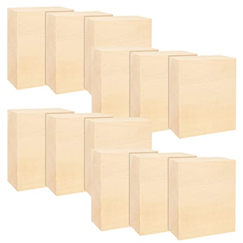 RHBLME 12 PCS Basswood Carving Blocks, 4" x 4" x 1" Unfinished Wood Blocks for Carving, Wooden Cubes Soft Solid Wooden for Beginners or Expert