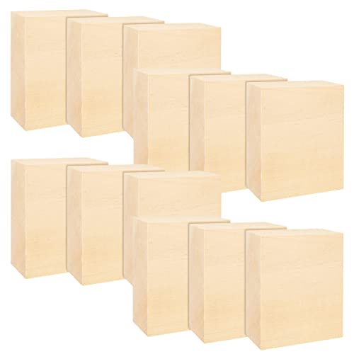 RHBLME 12 PCS Basswood Carving Blocks, 4" x 4" x 1" Unfinished Wood Blocks for Carving, Wooden Cubes Soft Solid Wooden for Beginners or Expert - WoodArtSupply