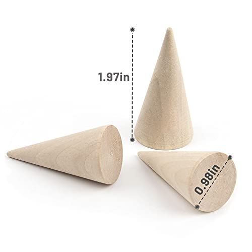 AUEAR, 10 Pack Wood Cone Ring Holder Finger Jewelry Display Stand DIY Craft Wooden Cone (Natural, Vertical Shaped)