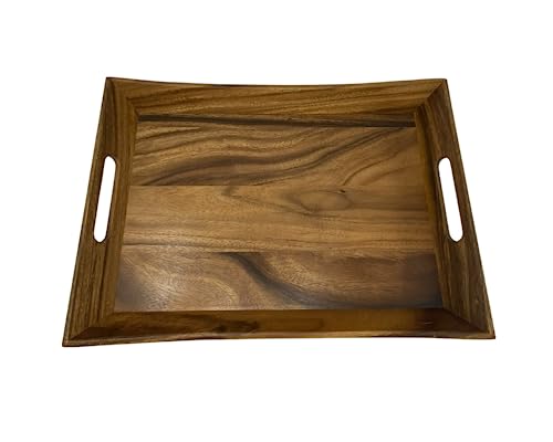 Lipper International Acacia Curved Serving Tray, 19.88" x 14" x 2.5" - WoodArtSupply