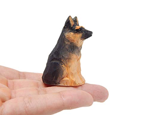 German Shephard Dog Puppy Figurine - Miniature 2 Inch Wood Carving Handmade Home Decor Small Animal Garden Statue Pet Canine Hound - WoodArtSupply