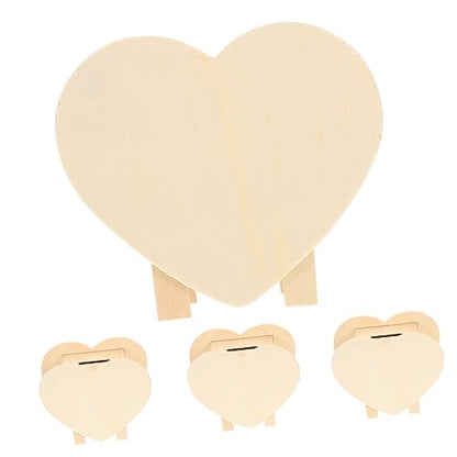 Abaodam 4pcs DIY Piggy Bank Unfinished Wood Toys to Paint Change Holder Case Coin Storage Jar Large Piggy Bank Wooden Money Bank Heart Shaped Piggy