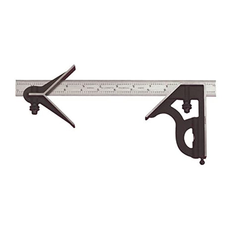 Starrett Steel Combination Square with Square Head and Center Head - 12" Blade Length, Hardened Steel, Reversible Lock Bolt, Scriber, Spirit Level - Starrett