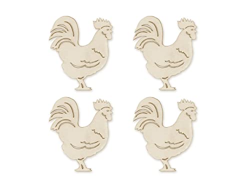 CraftMedley Wooden Roosters - Miniature Laser Cut Wood Shapes- Unfinished Natural Wood - 4 Pieces, Brown, (WS220J) CraftMedley