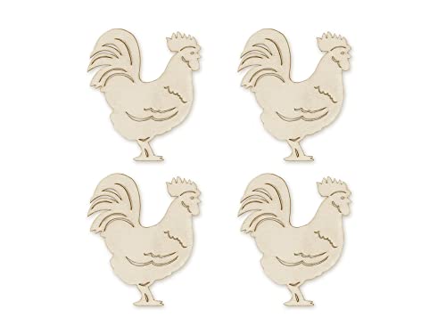 CraftMedley Wooden Roosters - Miniature Laser Cut Wood Shapes- Unfinished Natural Wood - 4 Pieces, Brown, (WS220J) - WoodArtSupply