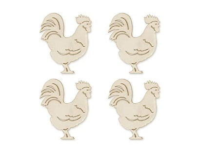 CraftMedley Wooden Roosters - Miniature Laser Cut Wood Shapes- Unfinished Natural Wood - 4 Pieces, Brown, (WS220J) - WoodArtSupply