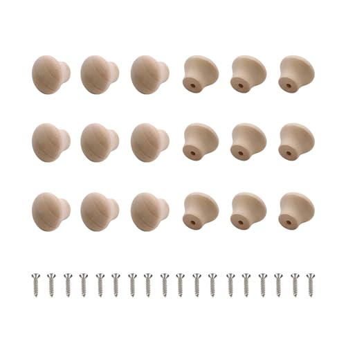 Oedema Wood Unfinished Cabinet Knobs Mini Wooden Drawer Handle Knobs Furniture Door Pull Knobs 0.69"×0.55", 20PCS with Screws Oedema
