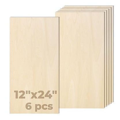 12 Pack Basswood Sheets for Crafts-12 x 24 x 1/8 Inch- 3mm Thick Plywood  Sheets with Smooth Surfaces-Unfinished Rectangular Wood Boards for Laser
