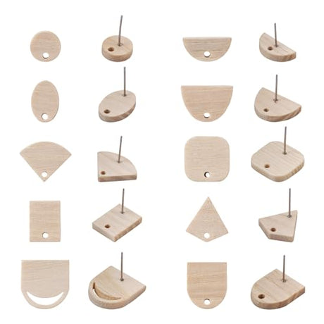 Pandahall 40Pcs Wood Earrings Studs Wooden Earring Blanks Wood Earring Findings Wheat Geometry Earring Posts with Ear Backs for Jewelry Making PH PandaHall