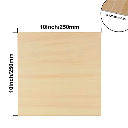  10 Pack Basswood Sheets 3mm 10 x 10 x 1/8 Inch Plywood Board,  Thin Natural Unfinished Wood for DIY Crafts Painting, Hobby, Model Making,  Wood Burning and Laser Projects