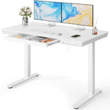 Marsail Standing Desk with Drawer, 48 x 24 inch Whole Piece Tabletop Electric Standing Desk, Height Adjustable Desk with USB Charging Ports, Sit Marsail