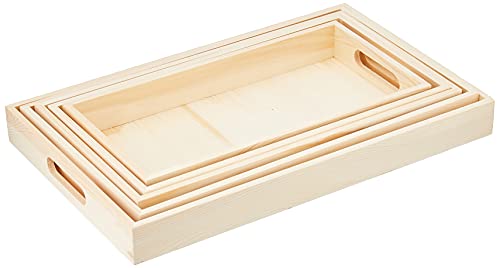 Multicraft Imports WS410 5-Piece Paintable Wooden Trays with Handles, 6-5/8 by 13-Inch to 10-1/8 by 16-1/8-Inch Multicraft Imports