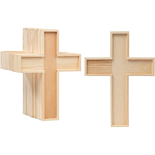 12 Pack Unfinished Wooden Cross Cutouts for Church, Sunday School Crafts, DIY Home Wall Decor (8.9 x 6.5 In) Genie Crafts