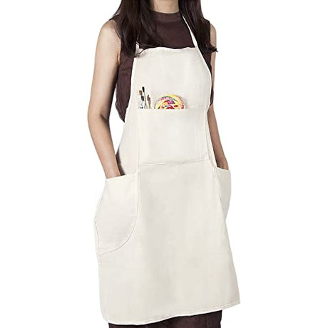 conda 100% Cotton Canvas Professional Bib Apron With 3 Pockets for Women Men Adults,Waterproof,Natural 31inch By 27inch conda
