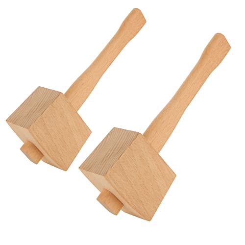DIRBUY 2 Pcs Wooden Mallet - 9.6 Inch Wooden Mallet Woodworking - 7oz Soild Beech Wood Mallet - Wood Carving Mallet Suitable for Damage-Free Striking